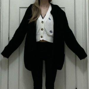 Black vintage open knit popcorn cardigan